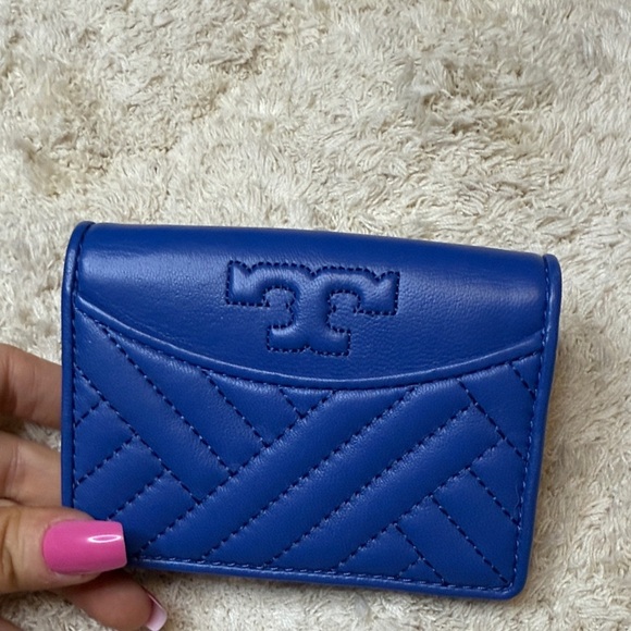 NWT Tory Burch Alexa Foldable Blue Quilted Wallet Royal Blue - Picture 2 of 12